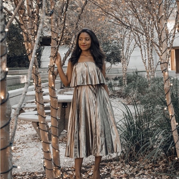 J. Crew / NWT Collection Pleated Gold Lamé Midi Dress Hollywood GLAM FLApper 12 - Picture 12 of 12